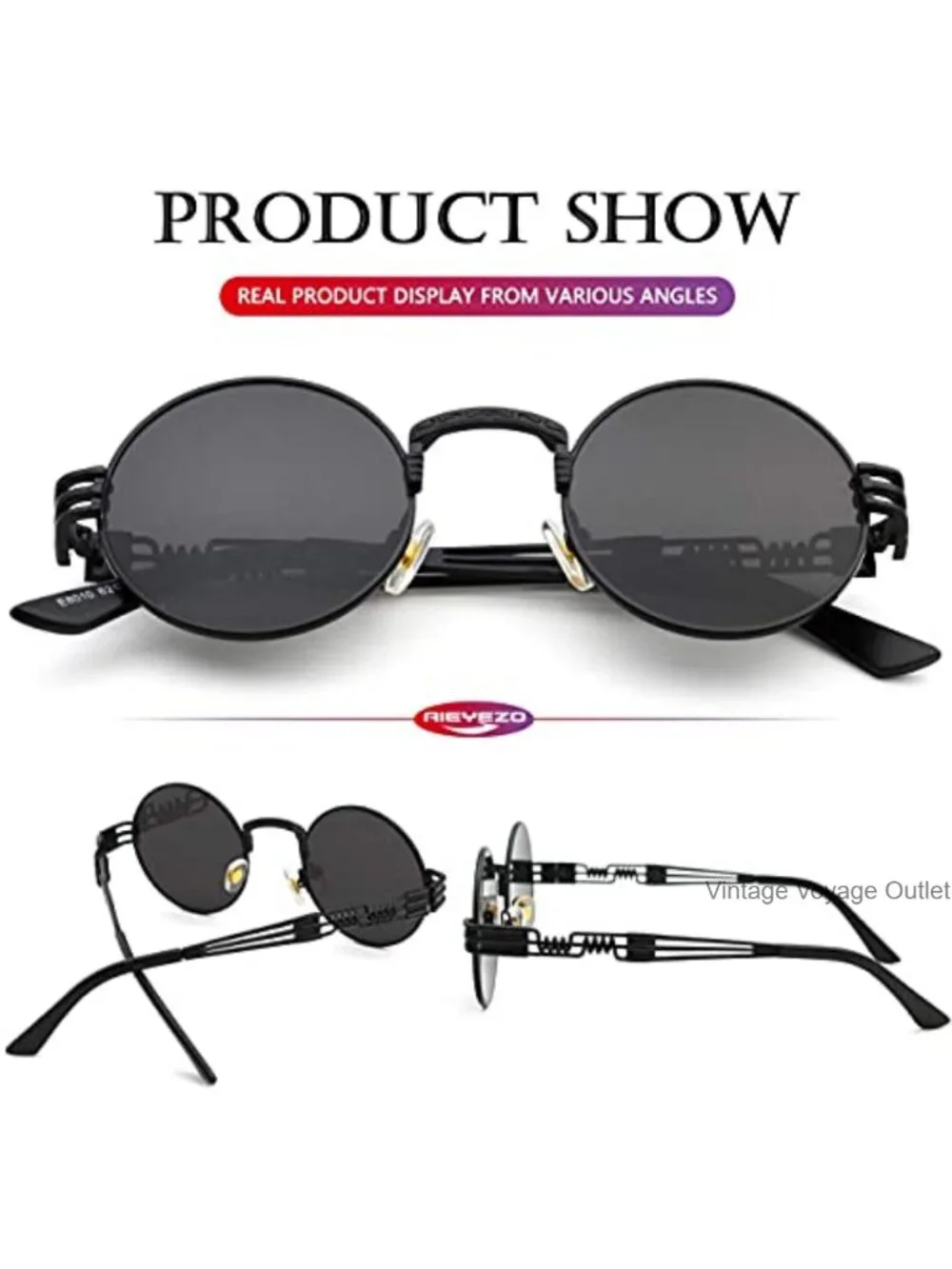 Round Steampunk Sunglasses Metal Frame Polarized UV Blocking Unisex Retro